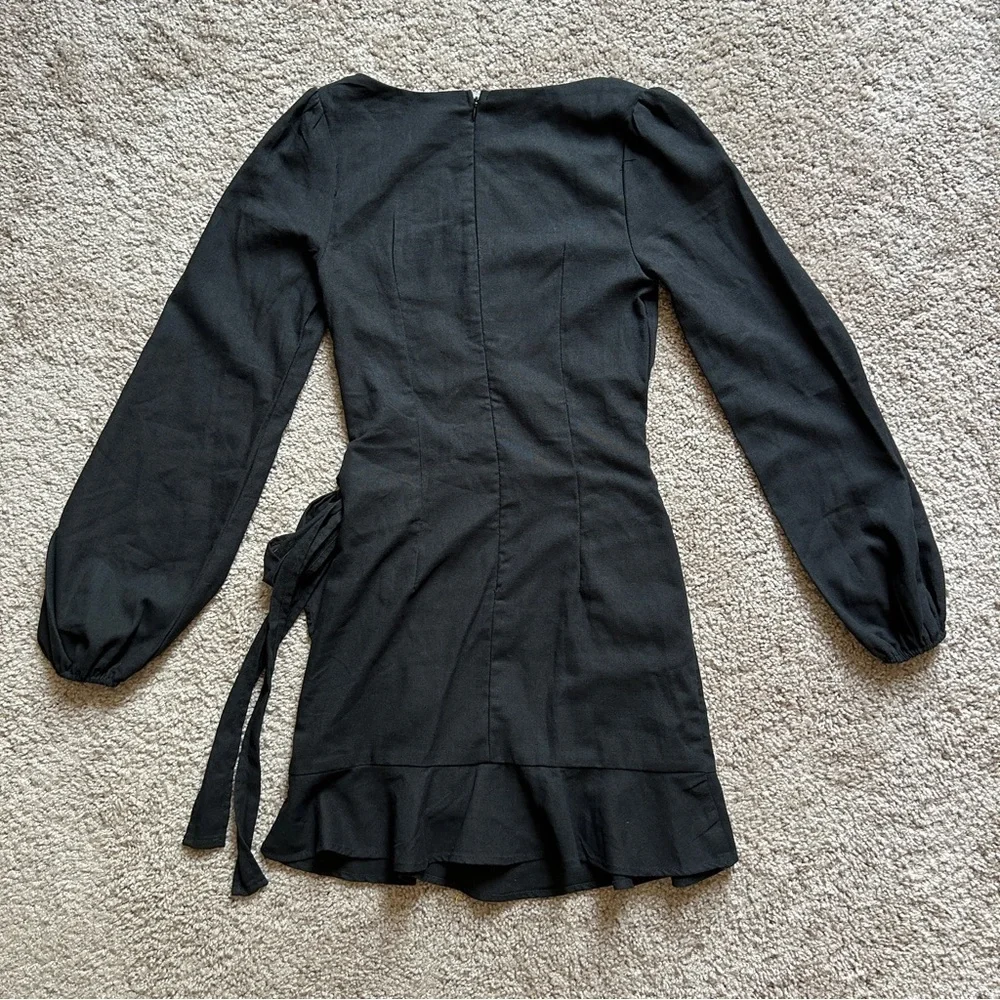 Princess Polly The Villa Faux Wrap Black Long Sleeve Mini Dress NWOT Size 2 - Picture 3 of 12